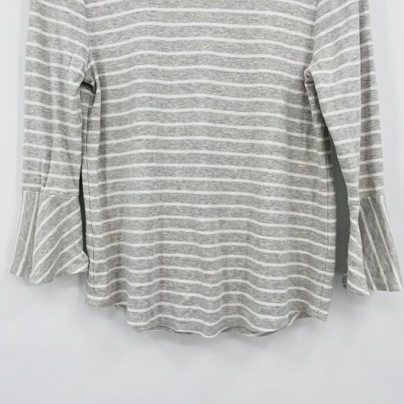 J. Crew Size Small Gray & White Striped 3/4 Bell Sleeve Knit Top - Picture 3 of 9